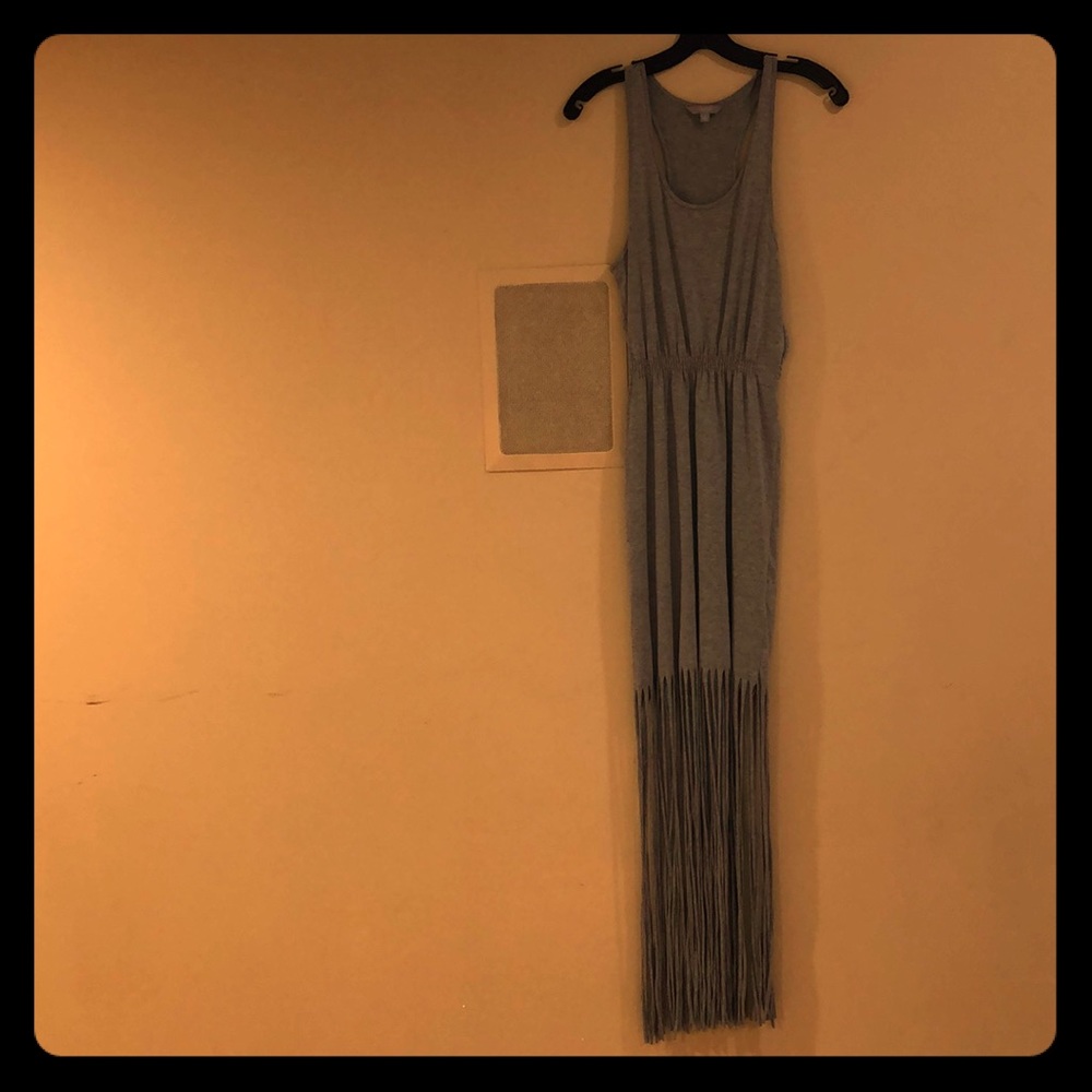 Gray Maxi Dress with Fringe Skirt